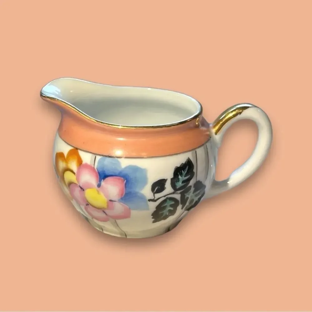 VINTAGE NORITAKE Floral China Creamer Edged in Brilliant Gold/or Flower Vase